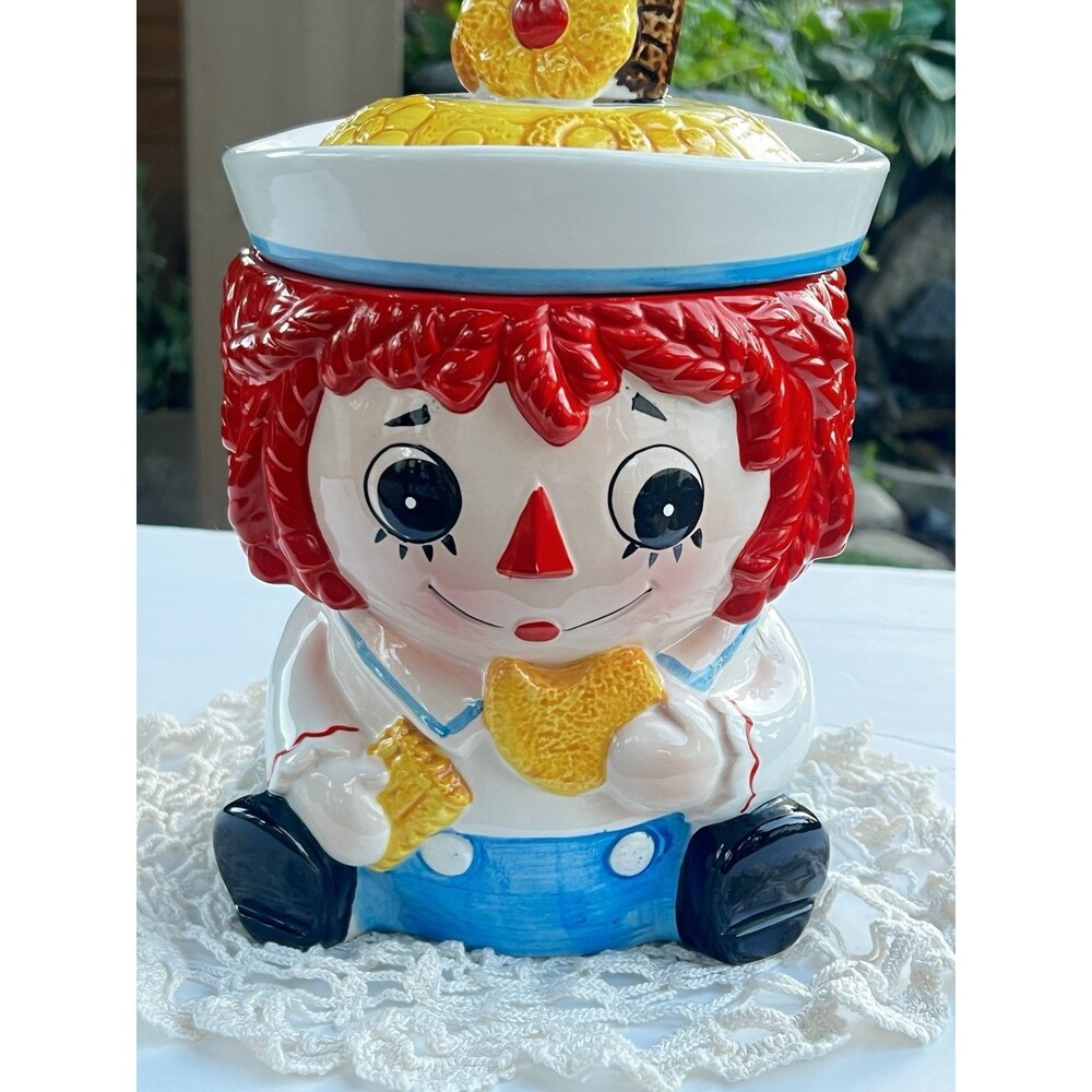 🤩Vintage Raggedy Ann Cookie Jar wearing Raggedy Andy Hat Napcoware Import Japan